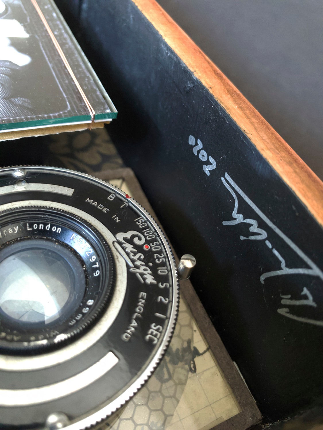 Vintage storybox with photographs of man playing guitar