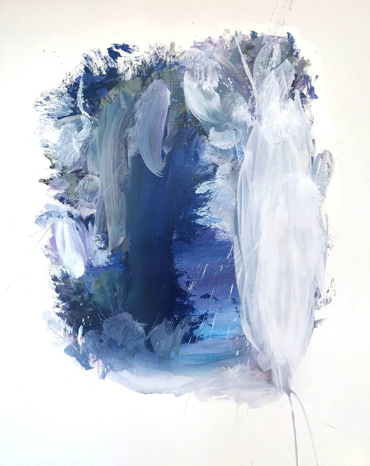 Beatriz Elorza blue floral painting on paper