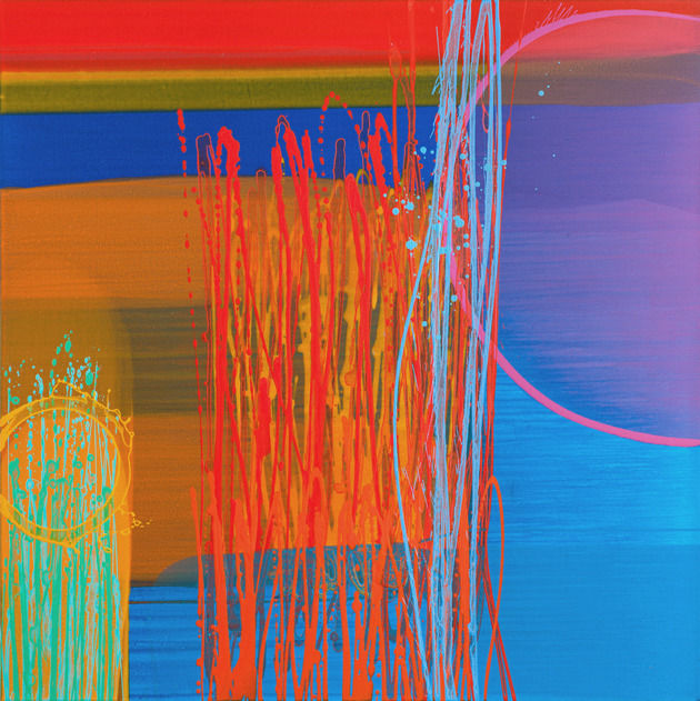 Charlotte Cornish, Artist, Umwelt IV, Neon, Blue, Orange, Green, Red, Turner Art Perspective, Essex Chelmsford Art Gallery