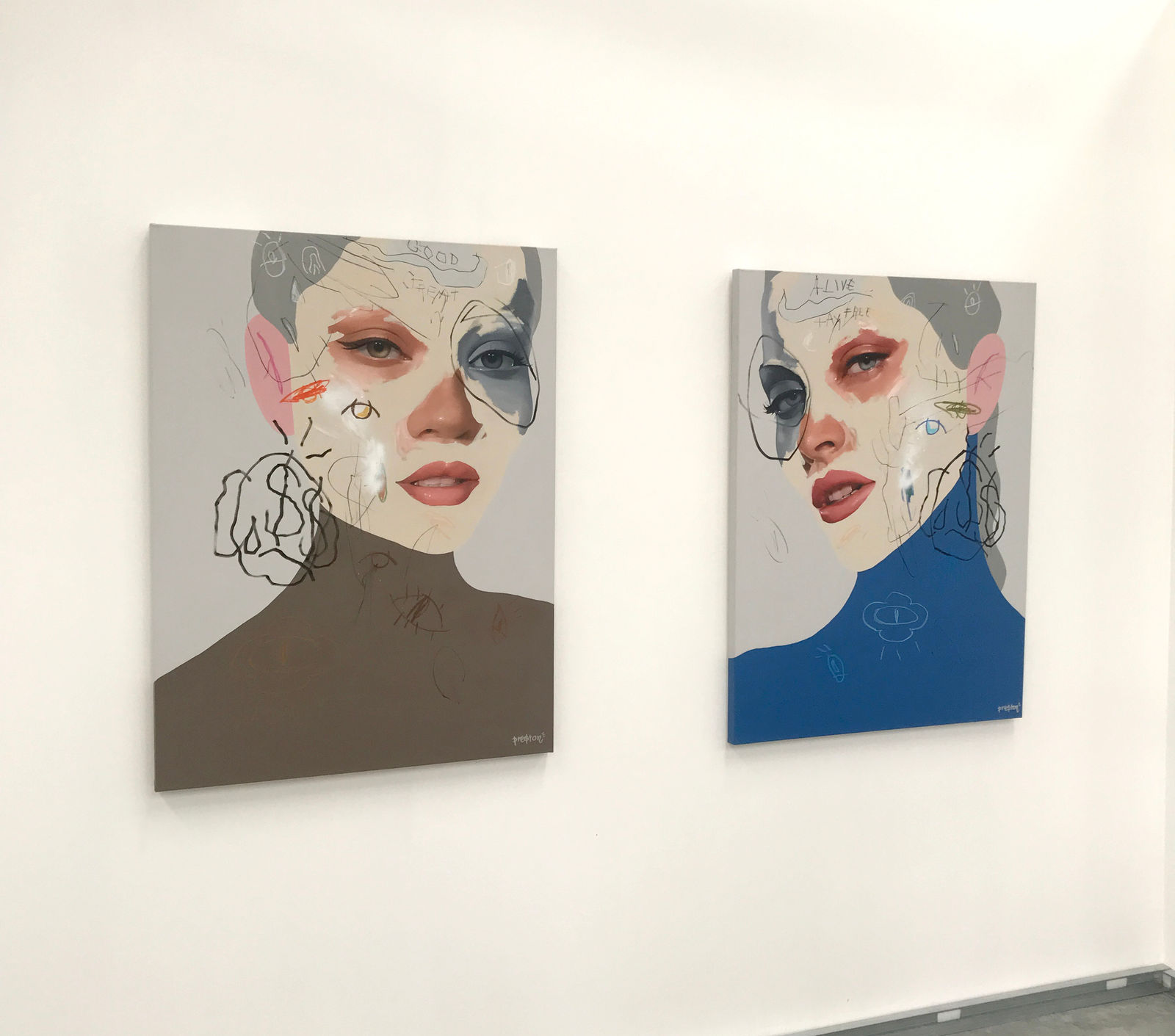 Preston Paperboy artist Fatale series Original painting on canvas girl & graffiti Turner Art Perspective Essex Art Gallery