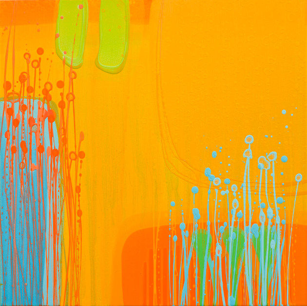 Charlotte Cornish, Artist, Chapters III, Orange, Yellow, Green, Blue, Neon, Original on canvas, Turner Art Perspective, Essex Chelmsford Art Gallery