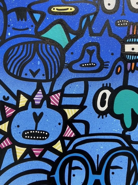 Blue street style cartoon art painting