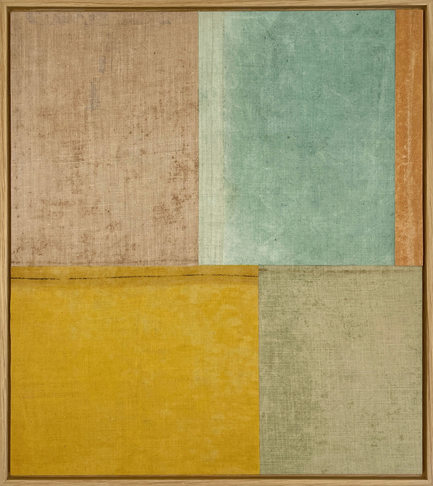 Katie Mawson, Artist, And Still Striving, Vintage book cloth on board, Yellow, Blue, Original Abstract, Essex Chelmsford Art Gallery, Turner Art Perspective