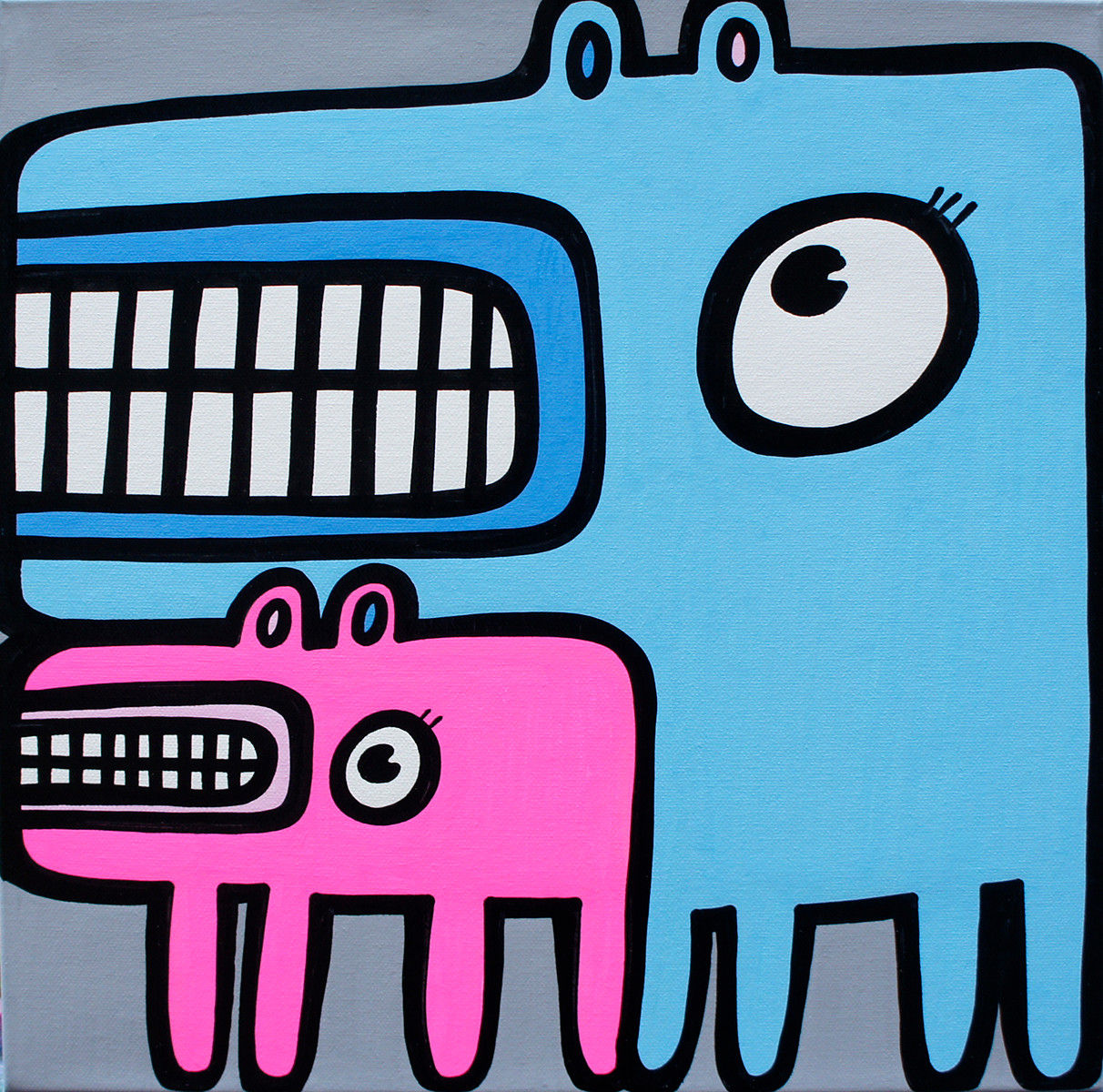 Blue and pink cartoon painted animals