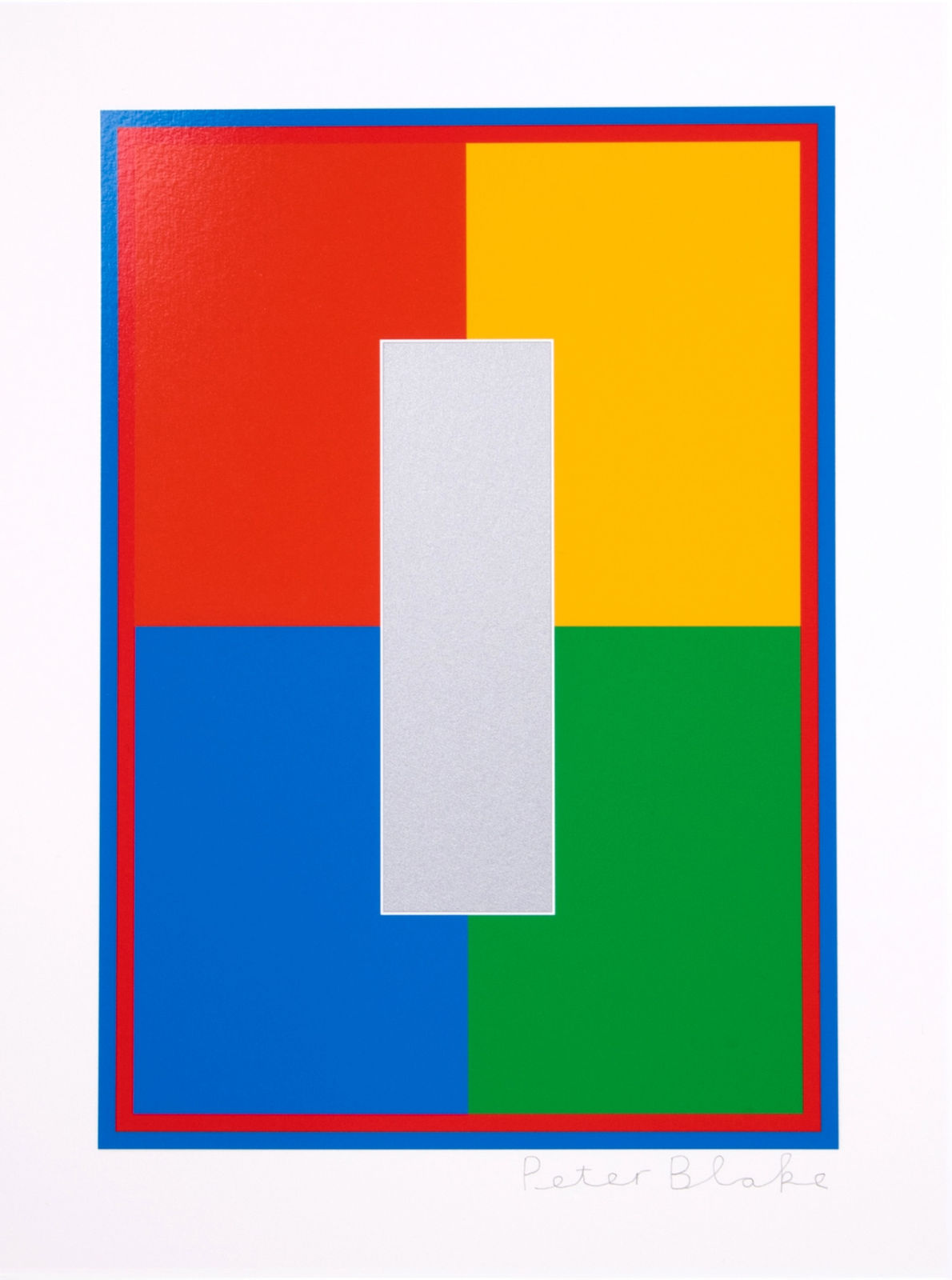 Limited edition silkscreen print by Iconic British Pop artist, Sir Peter Blake titled The Dazzle Alphabet Letter, 2017 featuring a colourful pop art depiction of the letter I. Turner Art Perspective, Essex Gallery.