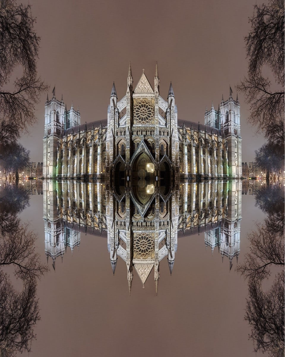 Mirrored photograph of Westminster Abbey