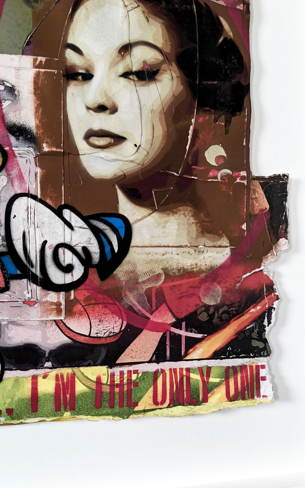 lhouette artist using collage acrylic diamond dust featuring Disney characters like Donald duck with orange blue white red brown colours