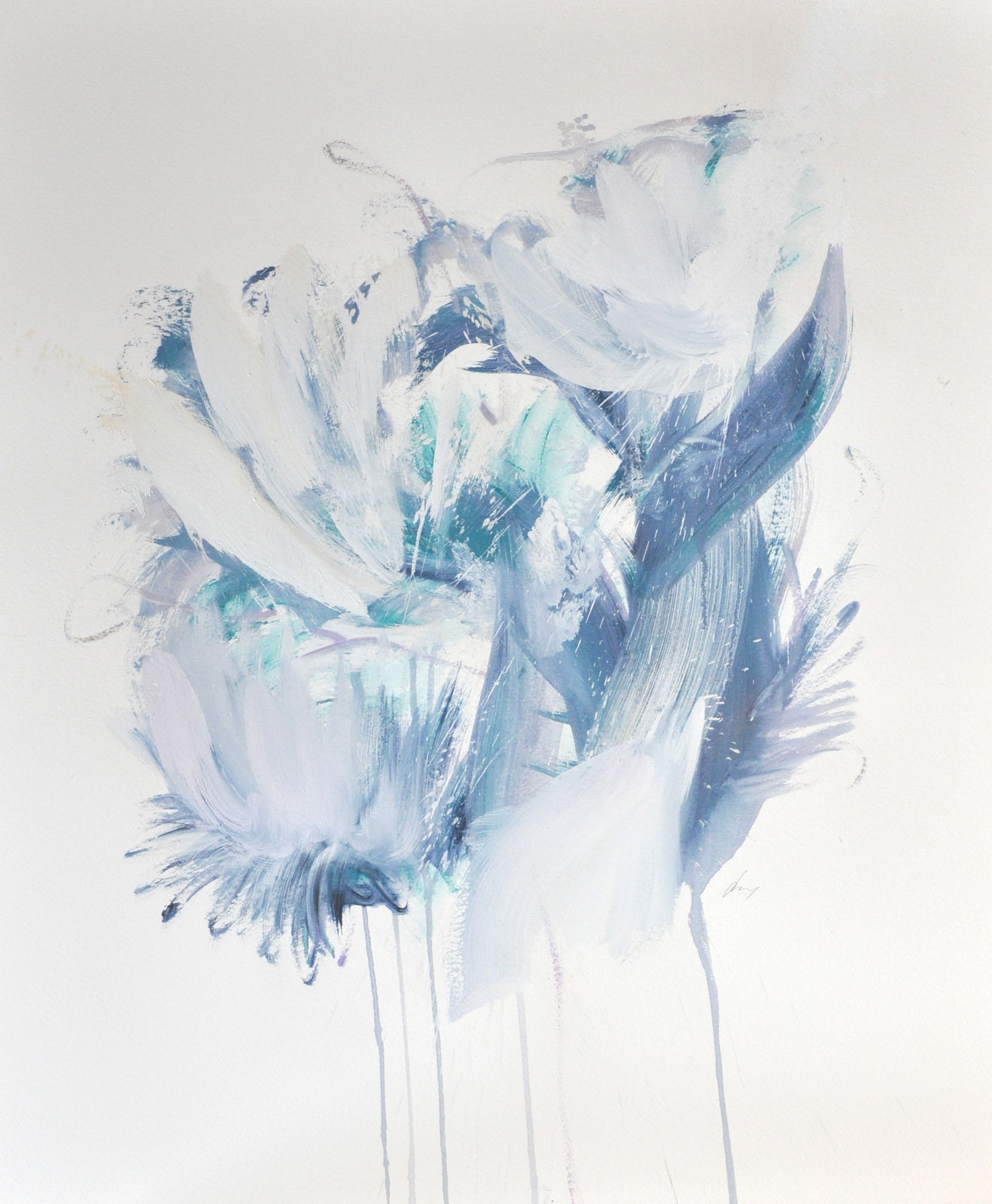 Beatriz Elorza blue floral painting on paper