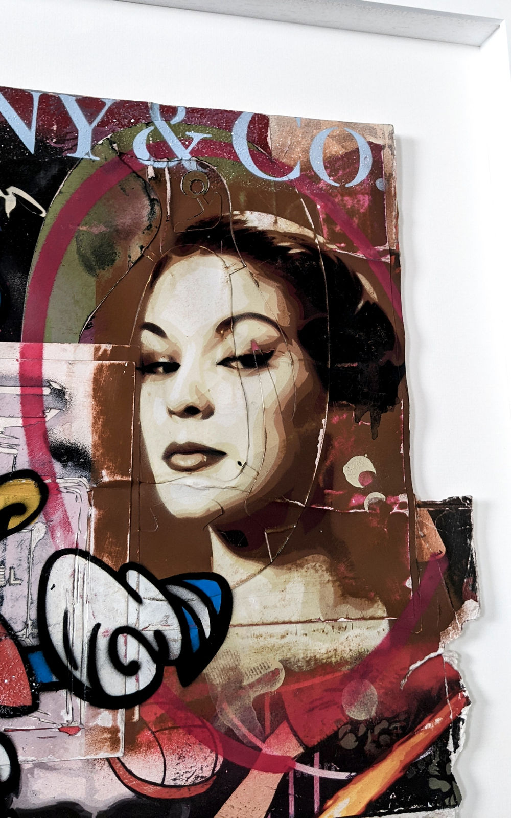 lhouette artist using collage acrylic diamond dust featuring Disney characters like Donald duck with orange blue white red brown colours