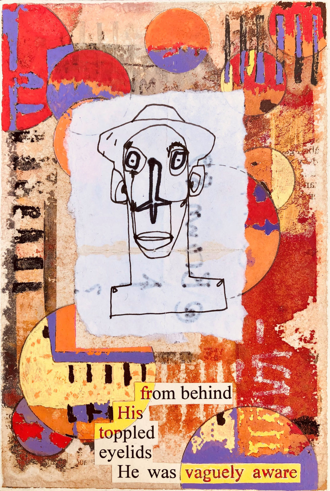 Simon Kirk collage man with hat, book quote