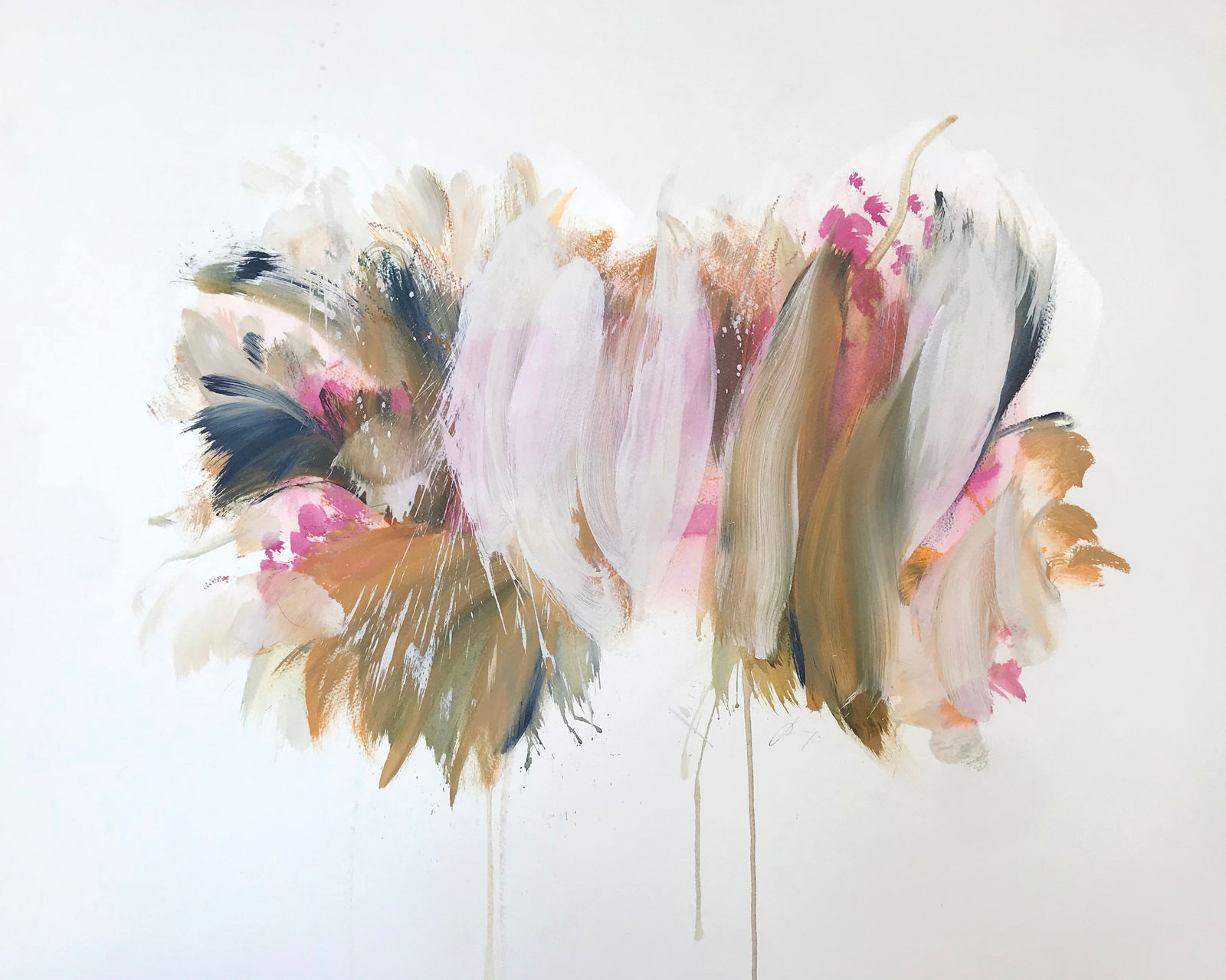 Beatriz Elorza brown & pink floral painting on paper