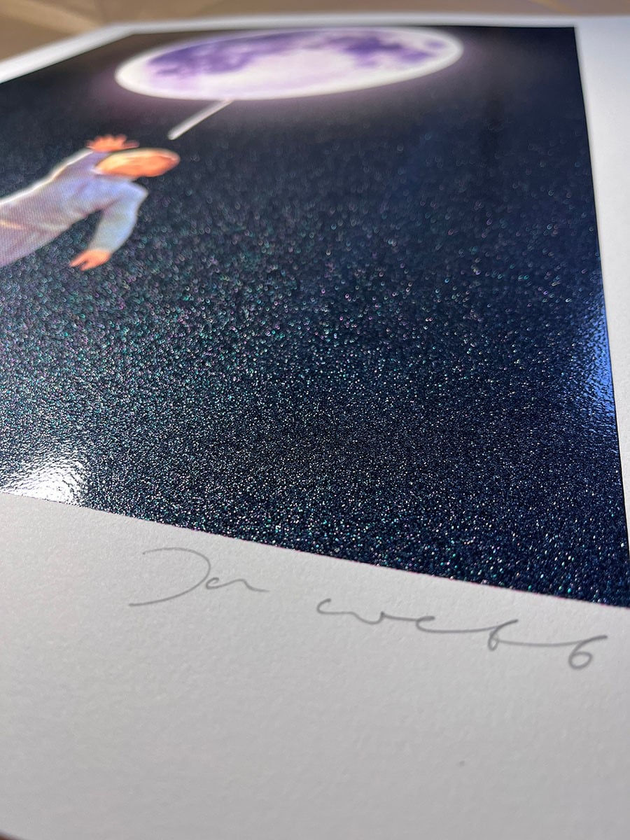 Joe Webb, Artist, Small Steps, print, space, moon, balloon, Turner Art Perspective, Essex Chelmsford Art Gallery