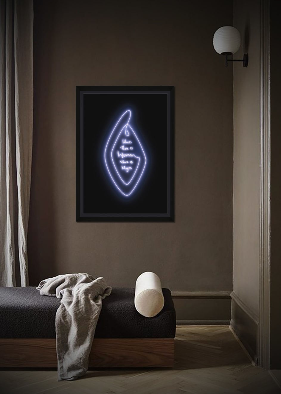 Lauren Baker, Women Magic (White Lavendar), 2021, limited edition neon screen print with diamond dust. Contemporary purple neon typographic artwork exploring human connection and femininity - Available now through Turner Art Perspective, Essex Gallery.