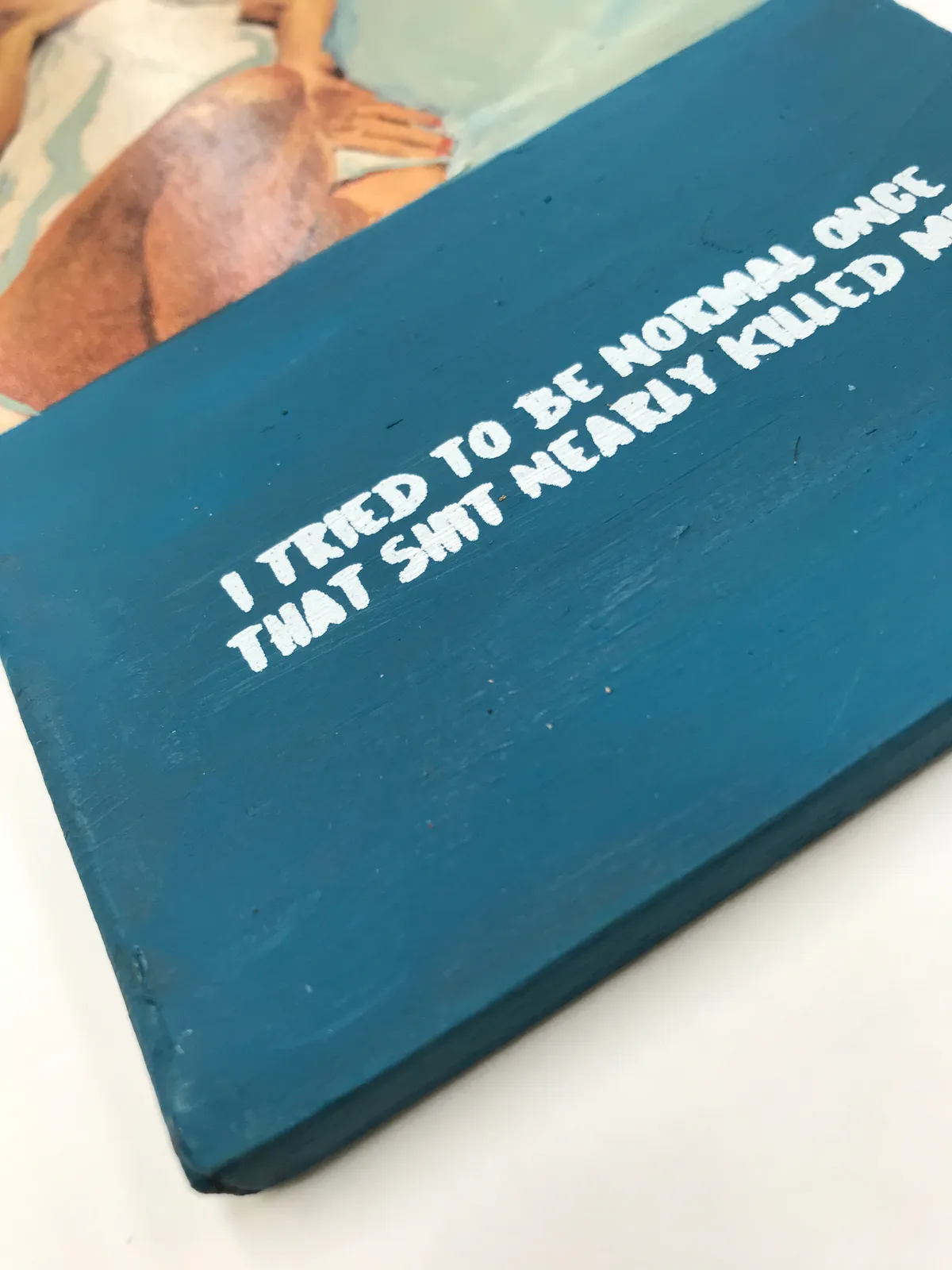 Artist Mr Controversial original framed book blue iI tried to be normal once that shit nearly killed me, Turner Art Perspective, Essex Chelmsford Gallery