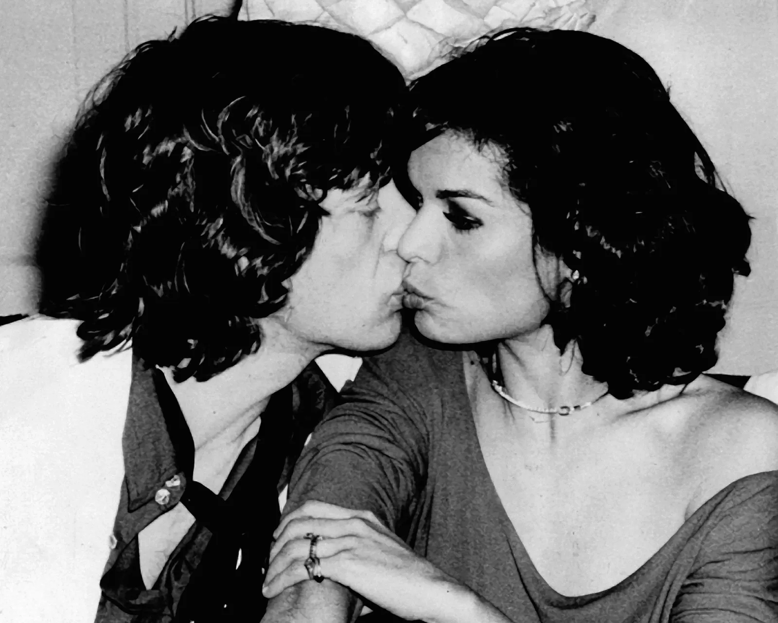 Rose Hartman, Mick & Bianca Jagger Kissing at Studio 54, 1977