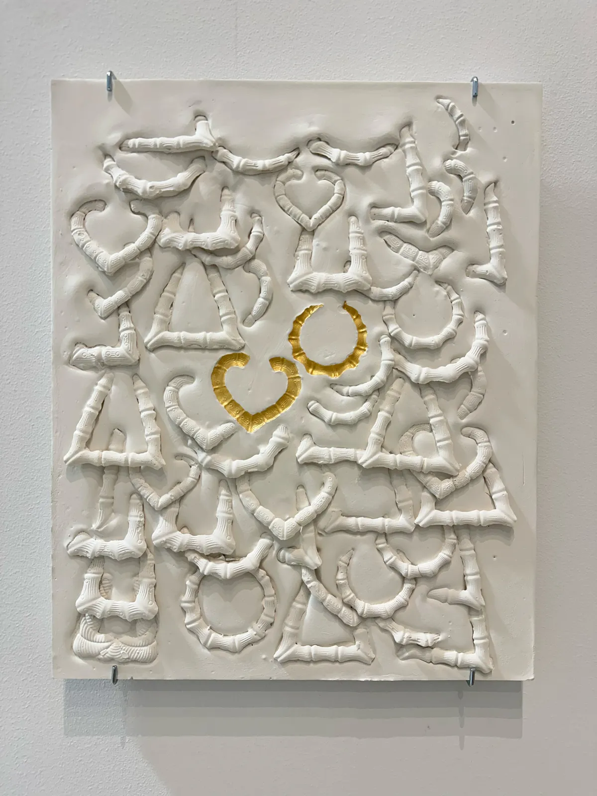 LaKela Brown, Small Coverall Composition #1 with Gold Heart and Circle Earrings, 2021