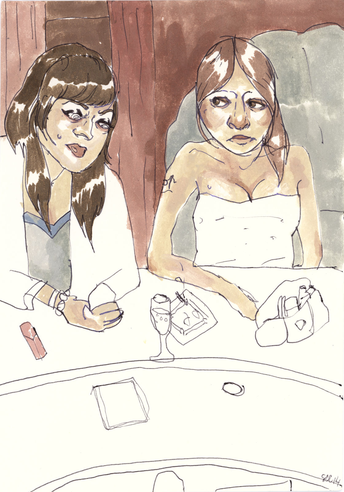 Spencer Chalk-Levy, Cora and Ariel at the bar, 2014