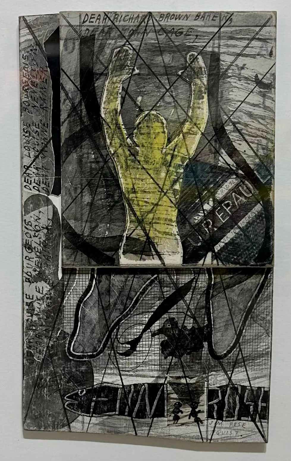 Ray Johnson, Untitled (Jim Rose Snake with Yellow Figure), 1992