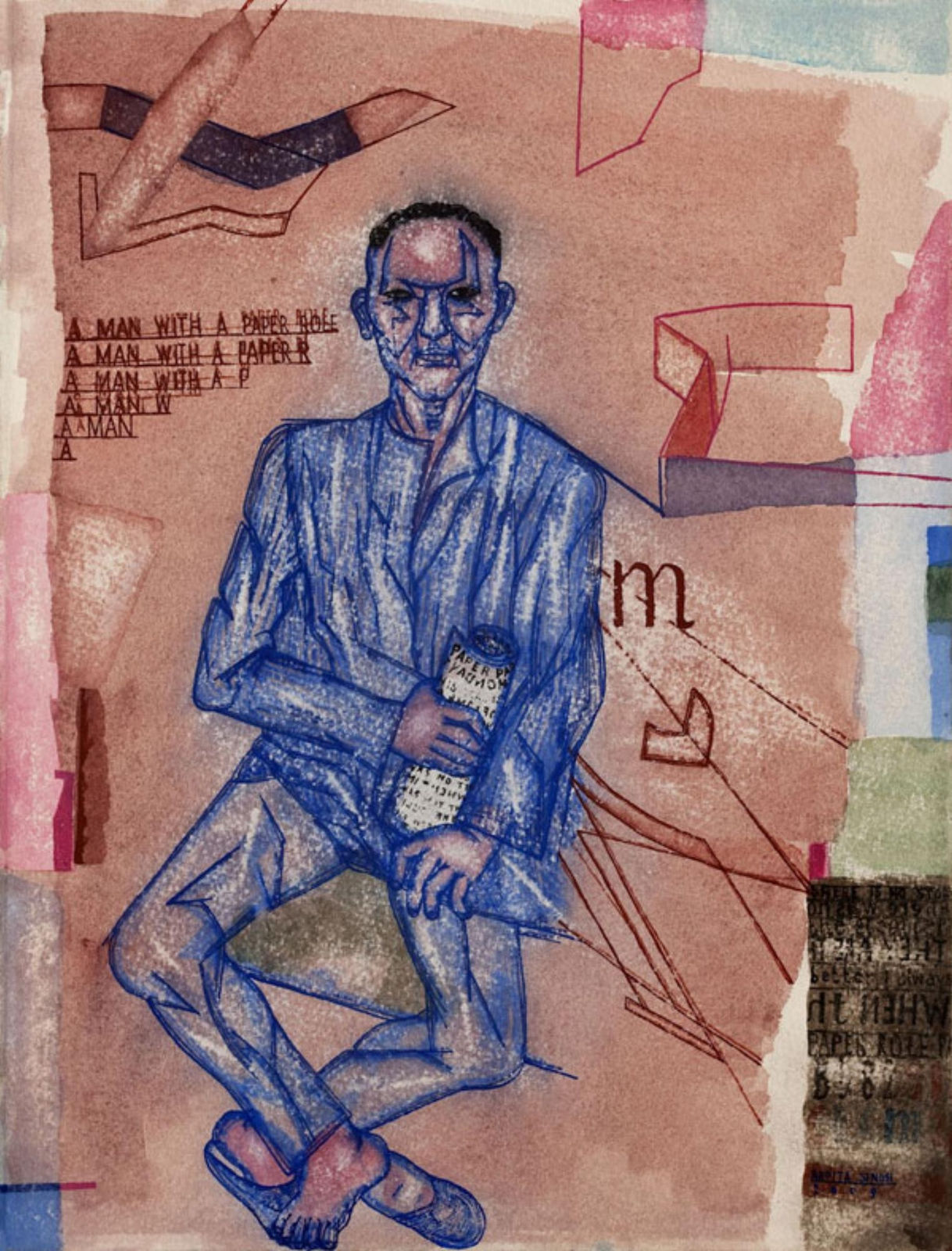 Arpita Singh, A Man with a paper roll, 2009