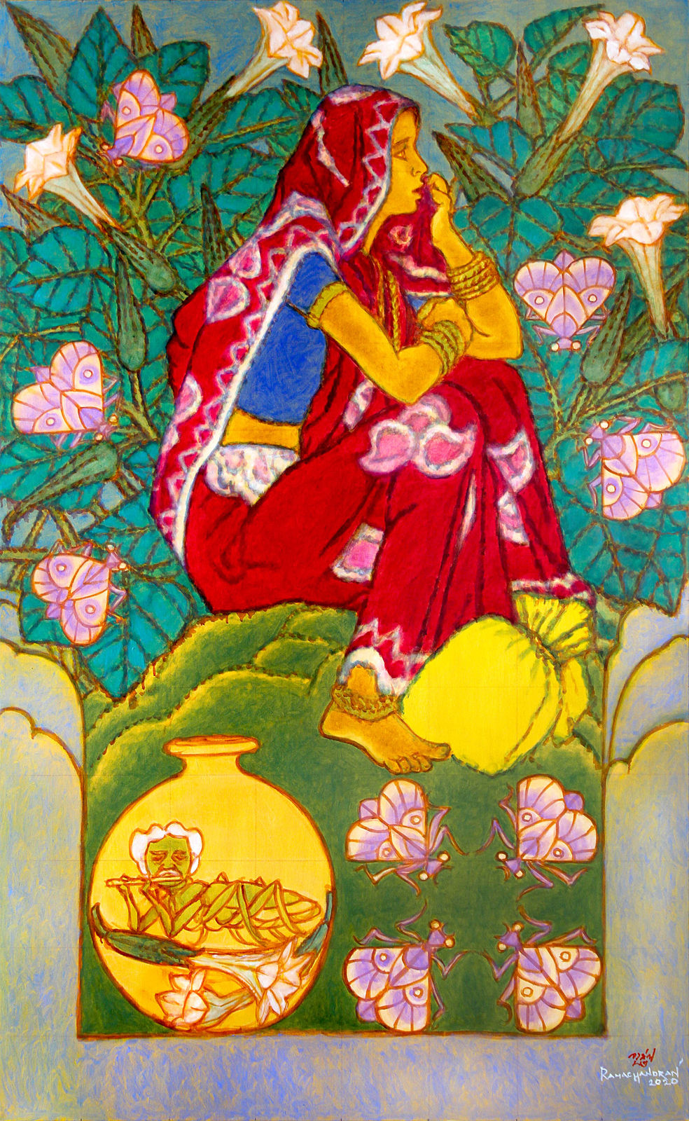 A. Ramachandran, Subaltern Nayika with Datura Flowers, 2020