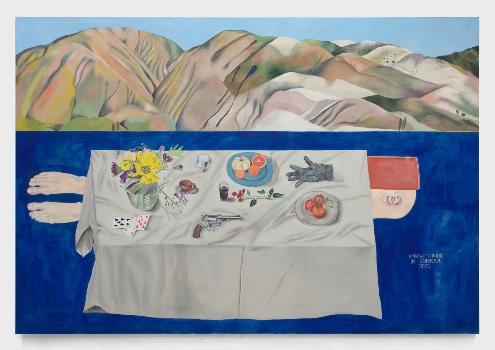 Michael Hilsman, Man With Book In Landscape, 2023