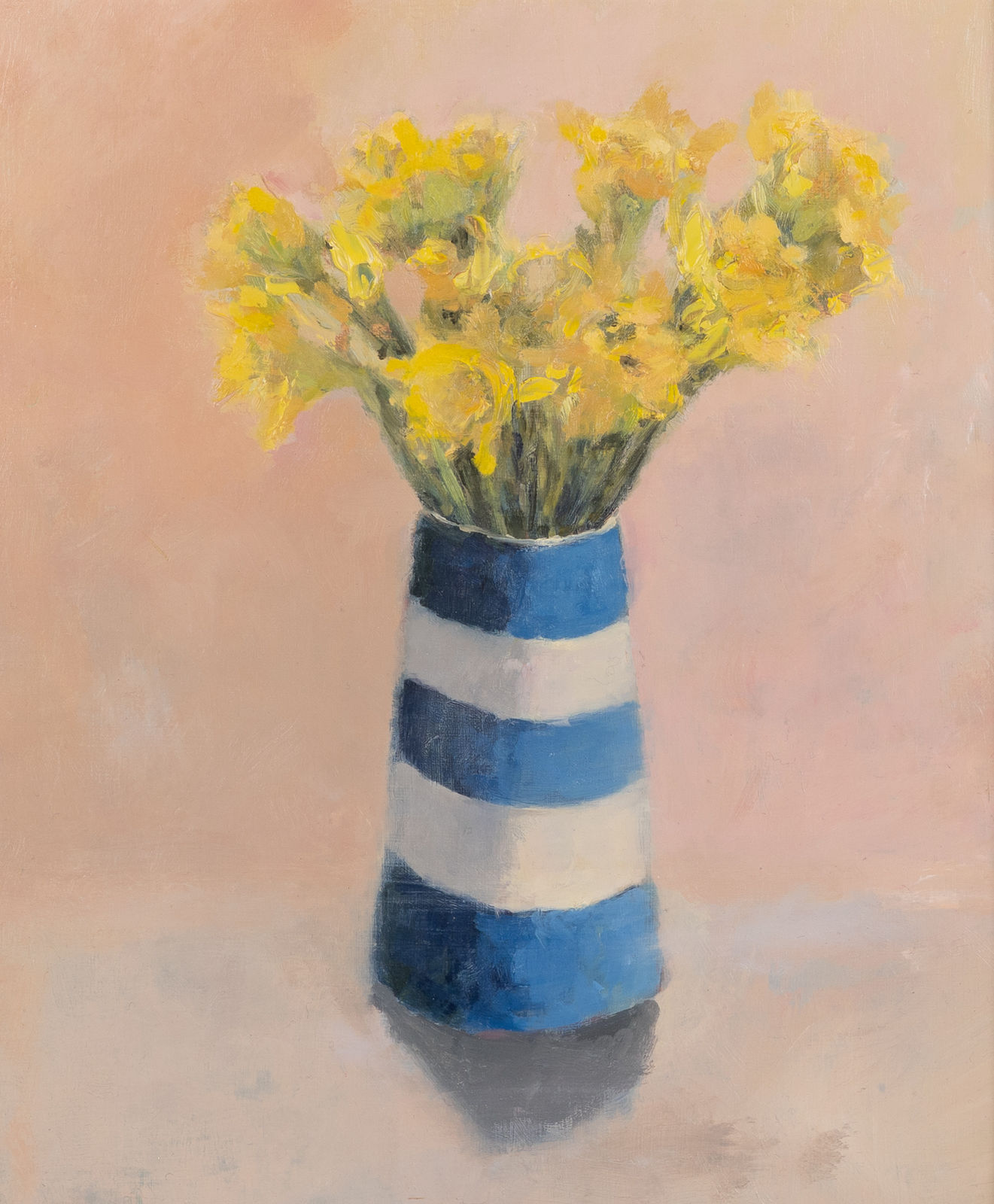 David Beatson, Spring Daffodils In Cornishware Jug, 2025