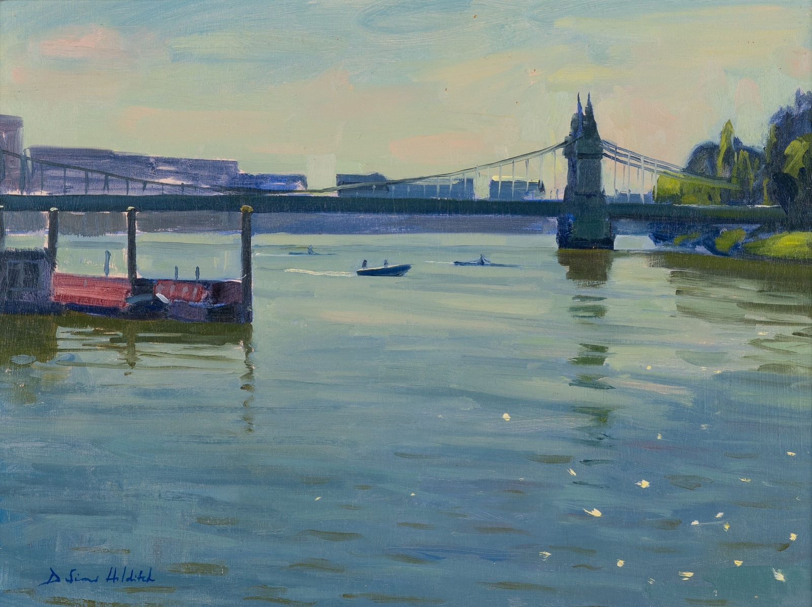 Daisy Sims Hilditch, Hot July Morning Rowers By Hammersmith Bridge, 2024