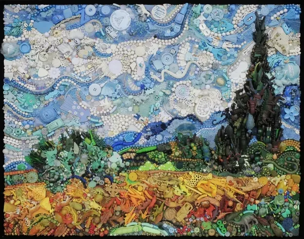 Jane Perkins, Wheatfield with Cypresses, after Van Gogh