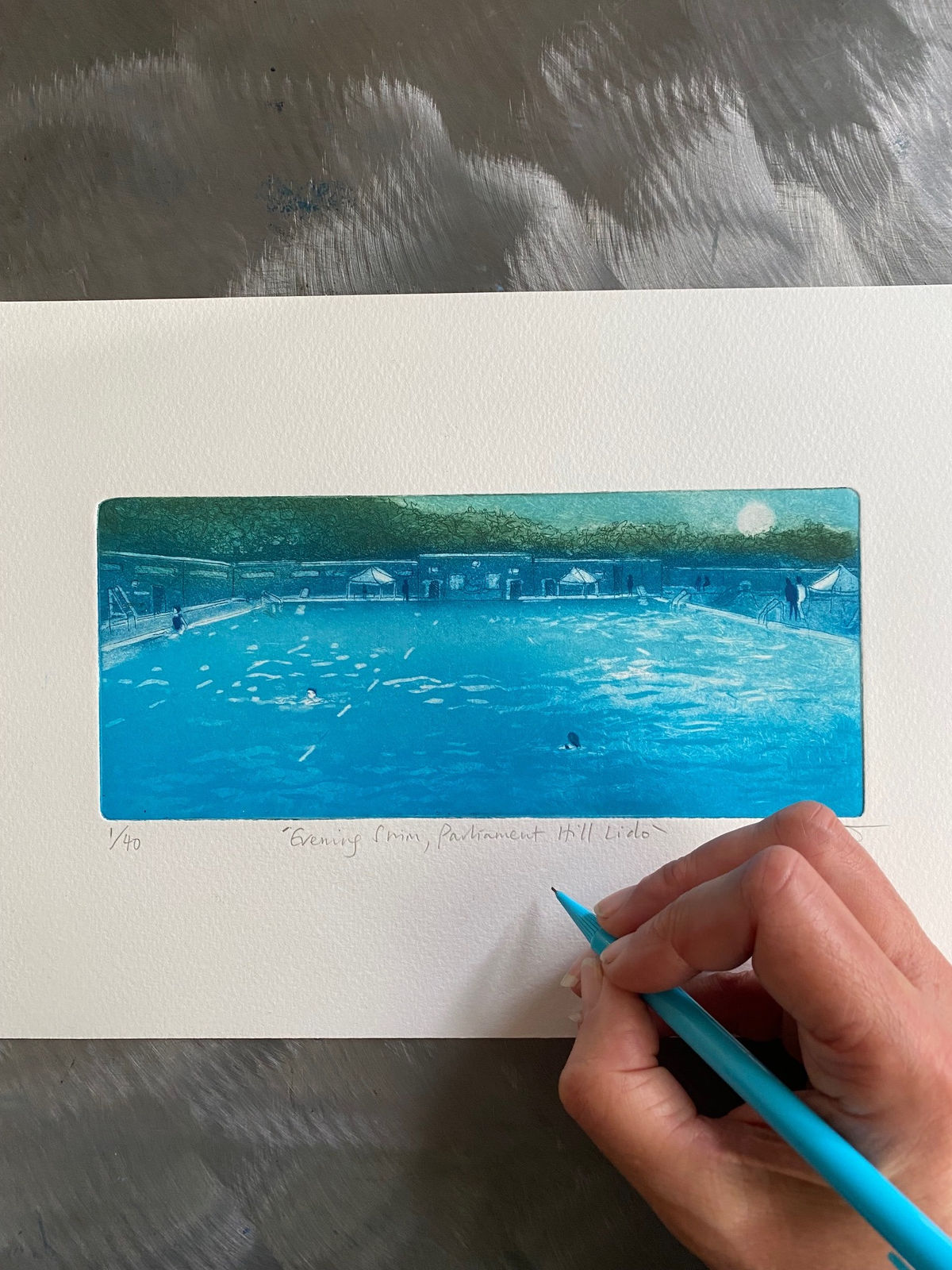 Rebecca Denton, Evening Swim, Parliament Hill Lido