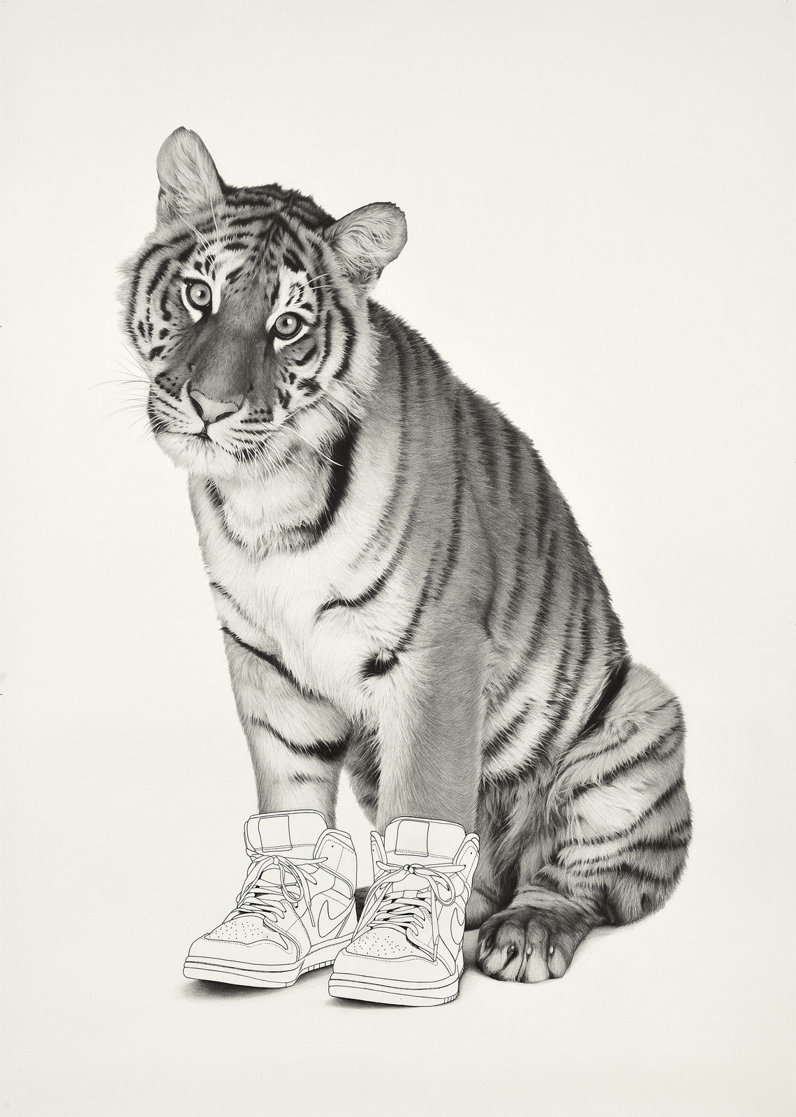 Tiger 2, 2019, pencil and ink on paper, 72.5 x 51.5 inches