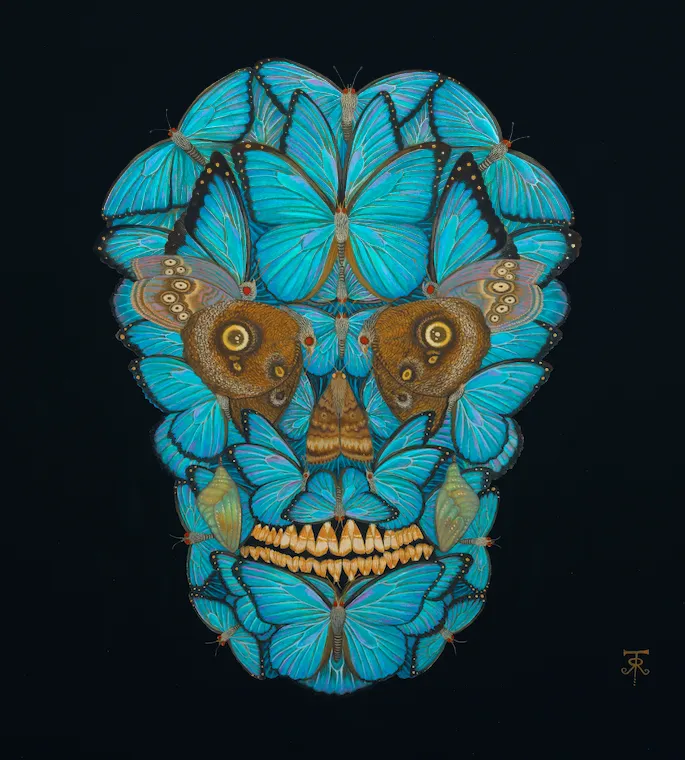 Tino Rodriguez, Poema Azul (Blue Morpho Skull), 2025
