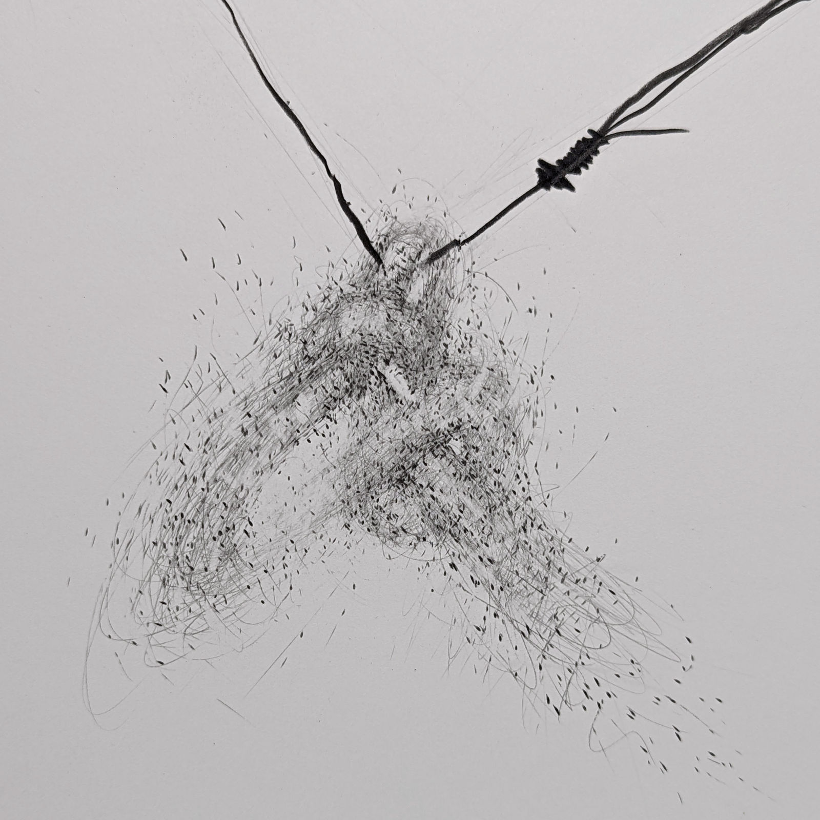 Detail of Graphite on paper of two dark lines in central form.