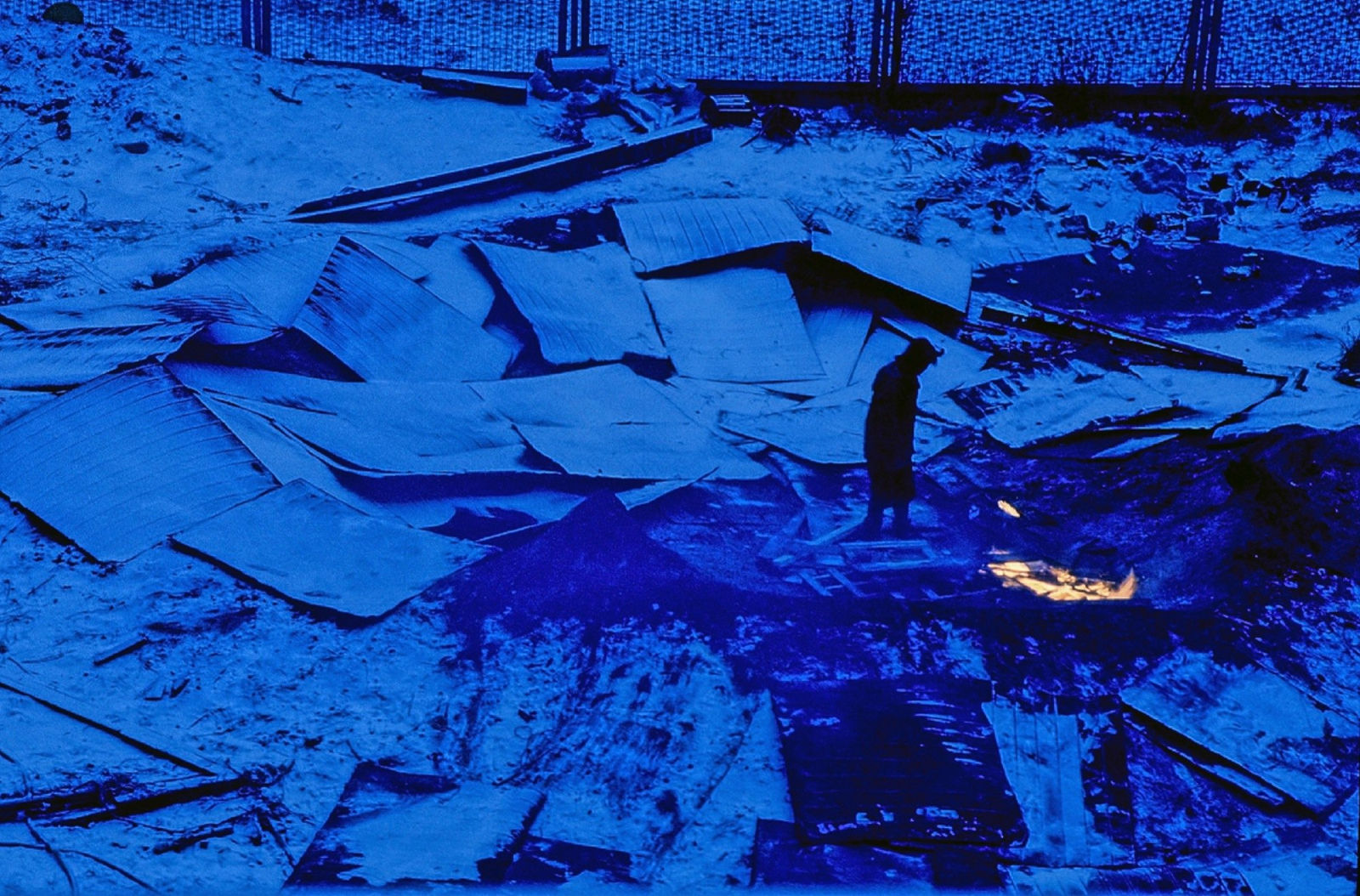 Scattered wood in blue light