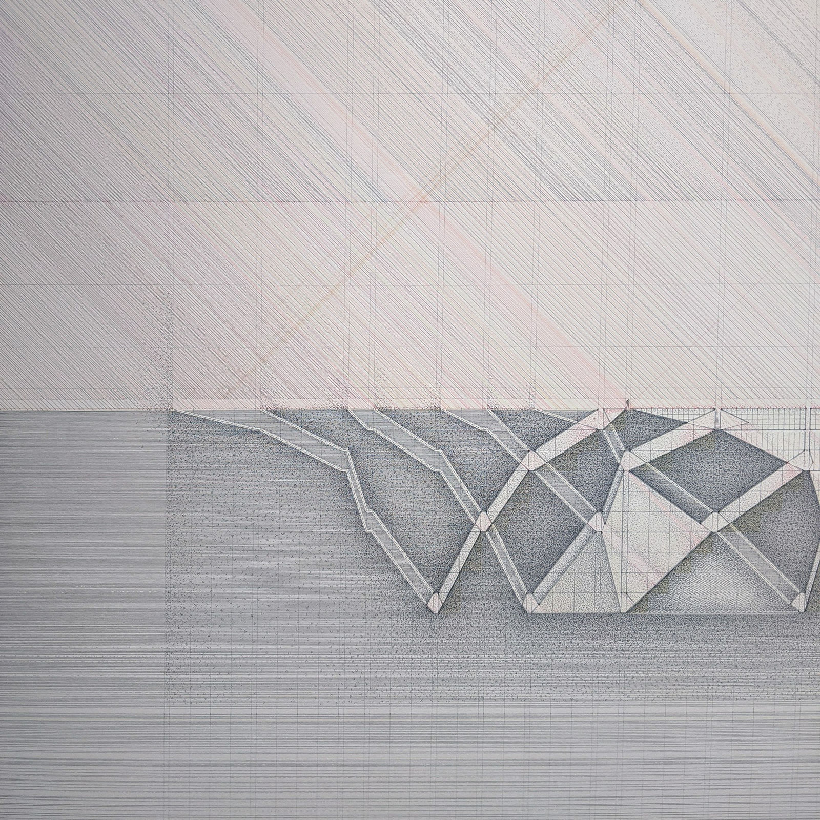 Detail of a pencil drawing depicting the depth of an architectural structure