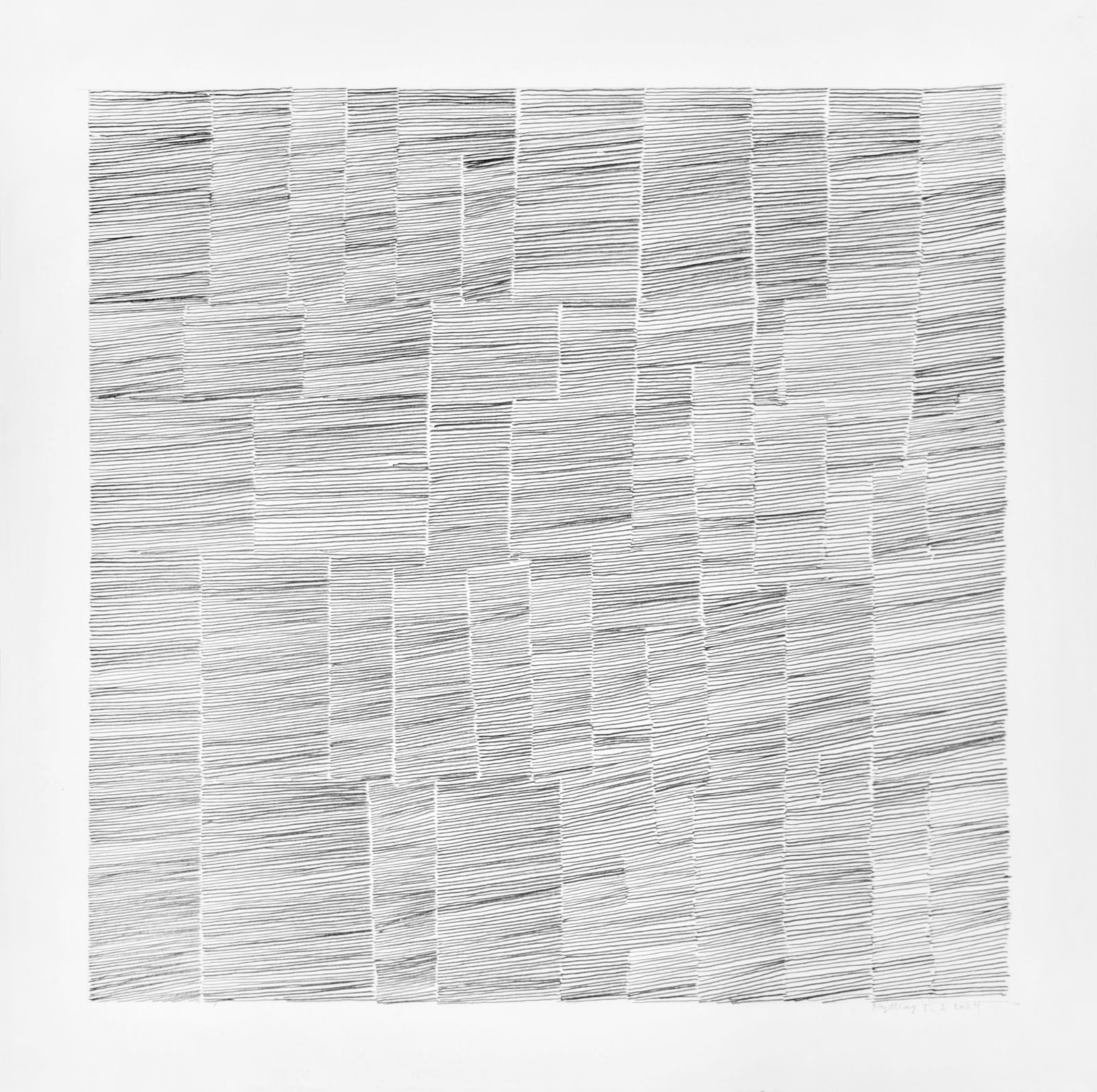 Graphite on paper drawing of horizontal lines forming vertical sections