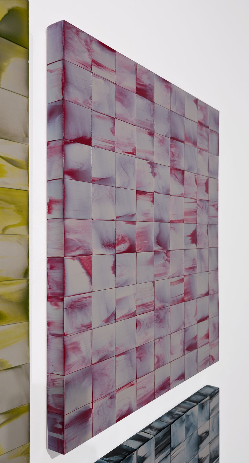 Minimalist grid-like painting made with interference acrylic