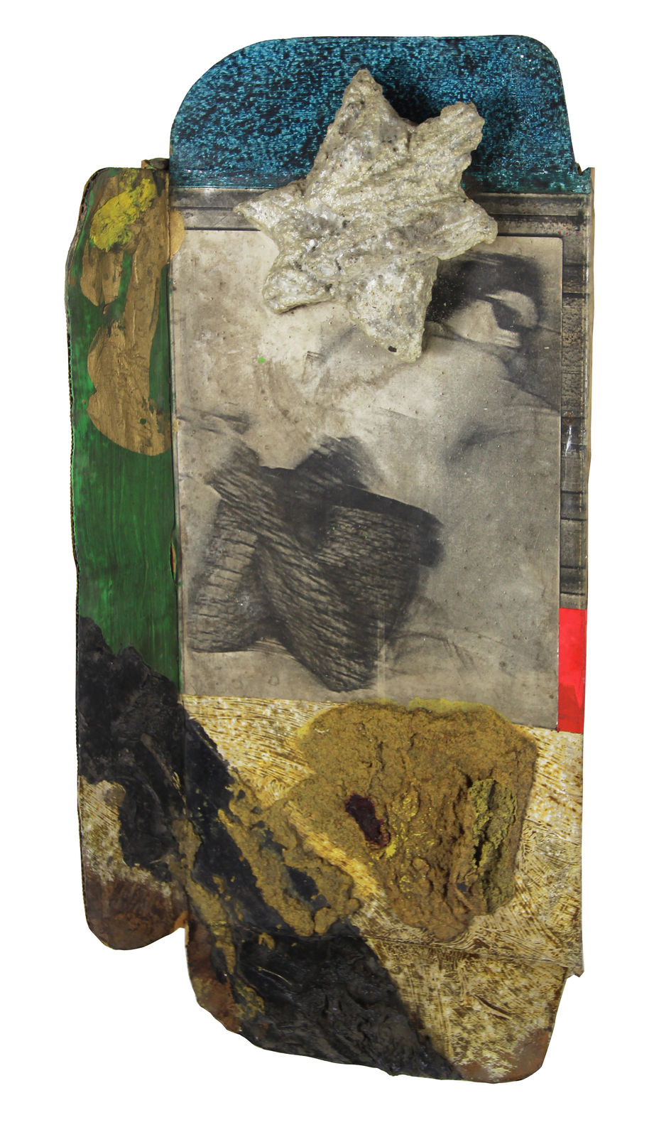 Found object assemblage on cardboard by Boris Lurie