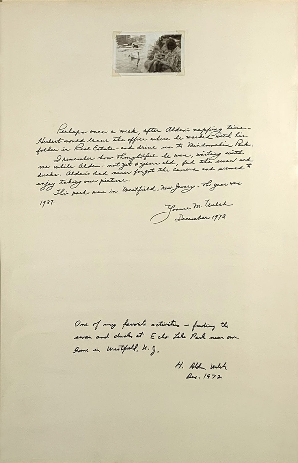 Detail of Two photographs and ink on museum board, both having small black and white photographs, one has writing surrounding it