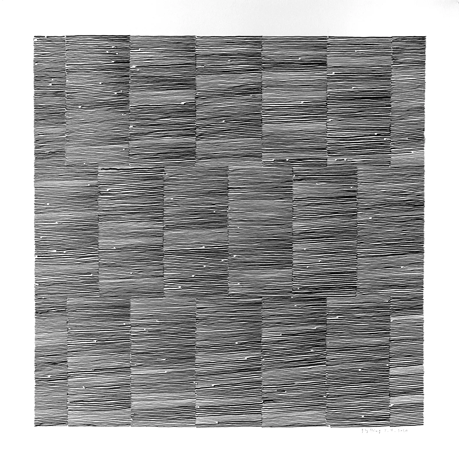 Graphite on paper drawing of horizontal lines forming overlapping rectangles.