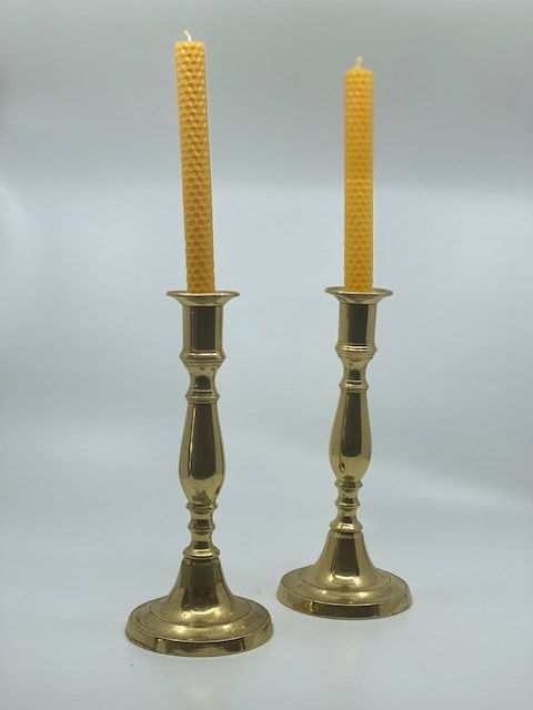 Pair of Georgian brass candlesticks, Mid C18th