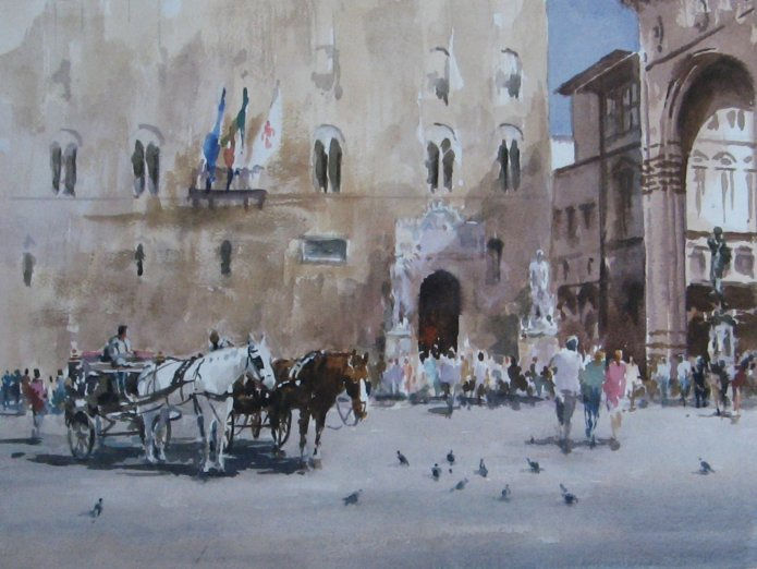 Dennis Page, CARRIAGES IN THE PIAZZA, FLORENCE