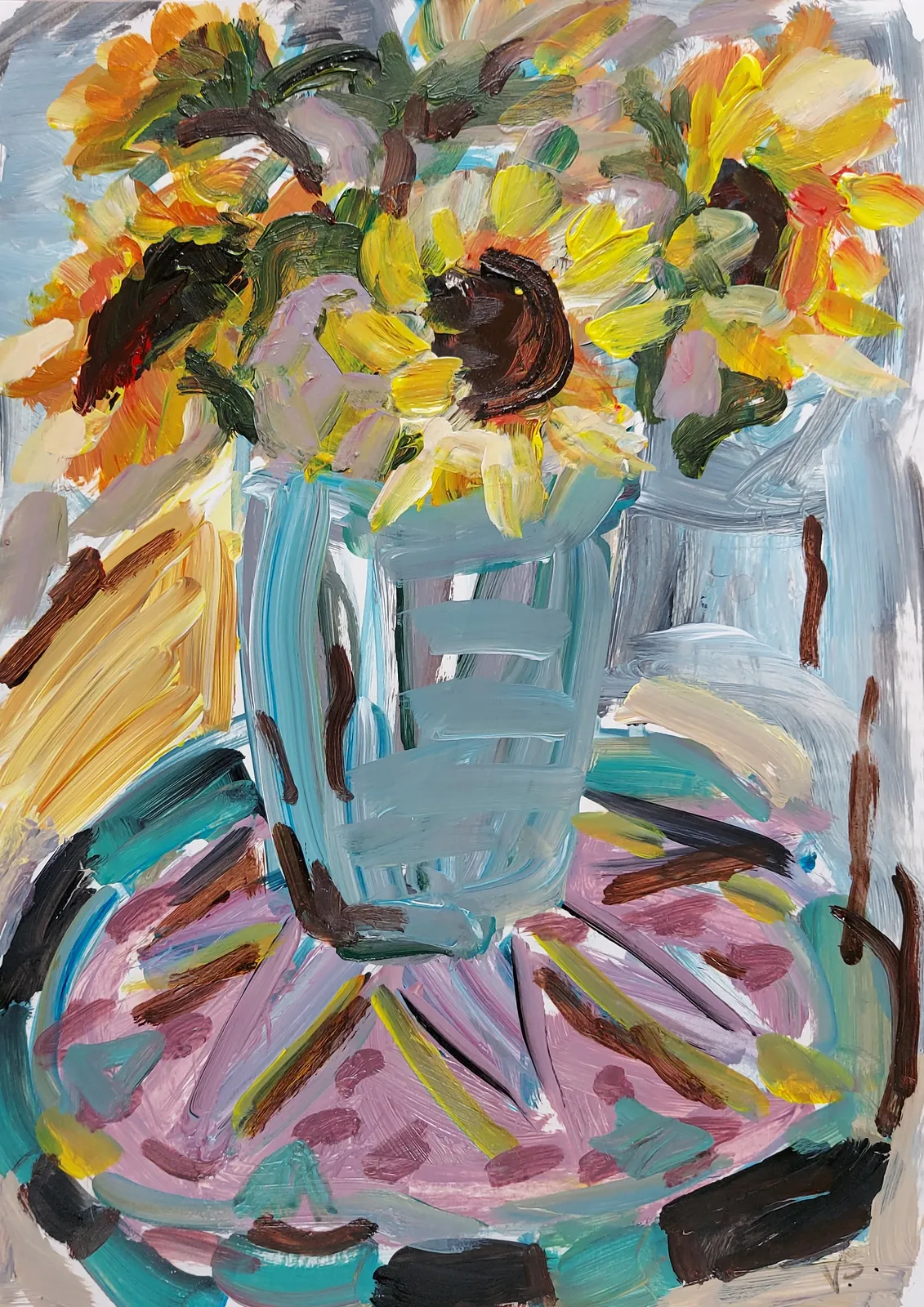 Val Stephenson, SUNFLOWERS ON MOSAIC TABLE
