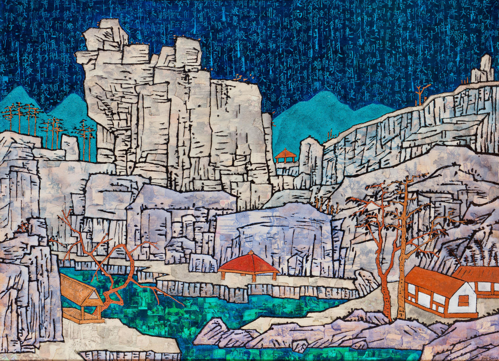 Xue Song 薛松, Red Pavilion in Spring Time《春江红亭》, 2015