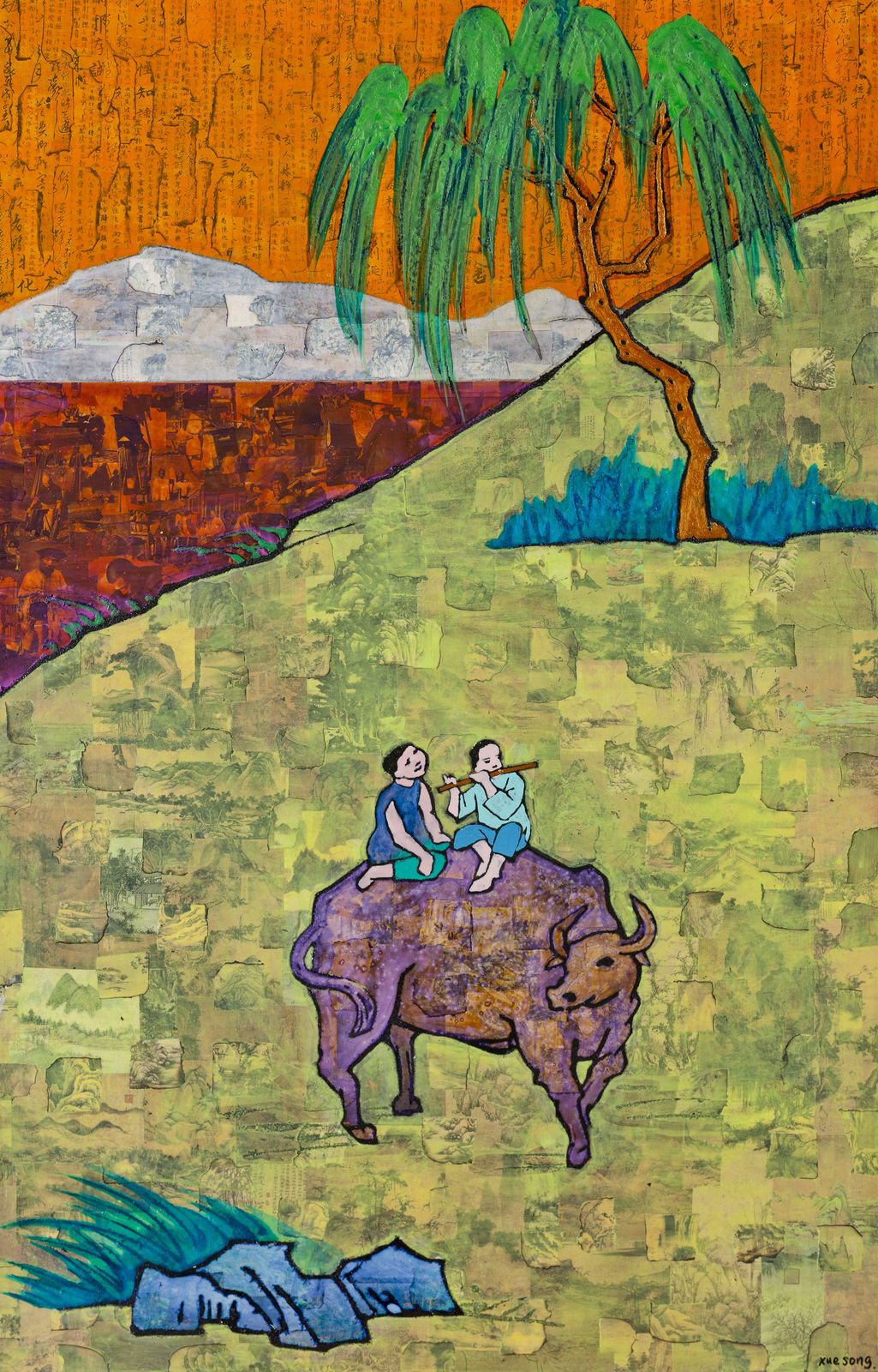 Xue Song 薛松, Strolling Around Under the Sound of Transverse Flute with the Old Water Buffalo - Feng Zikai Poetic《老牛亦是知音者，横笛声中缓步行—丰子恺诗意 》, 2019