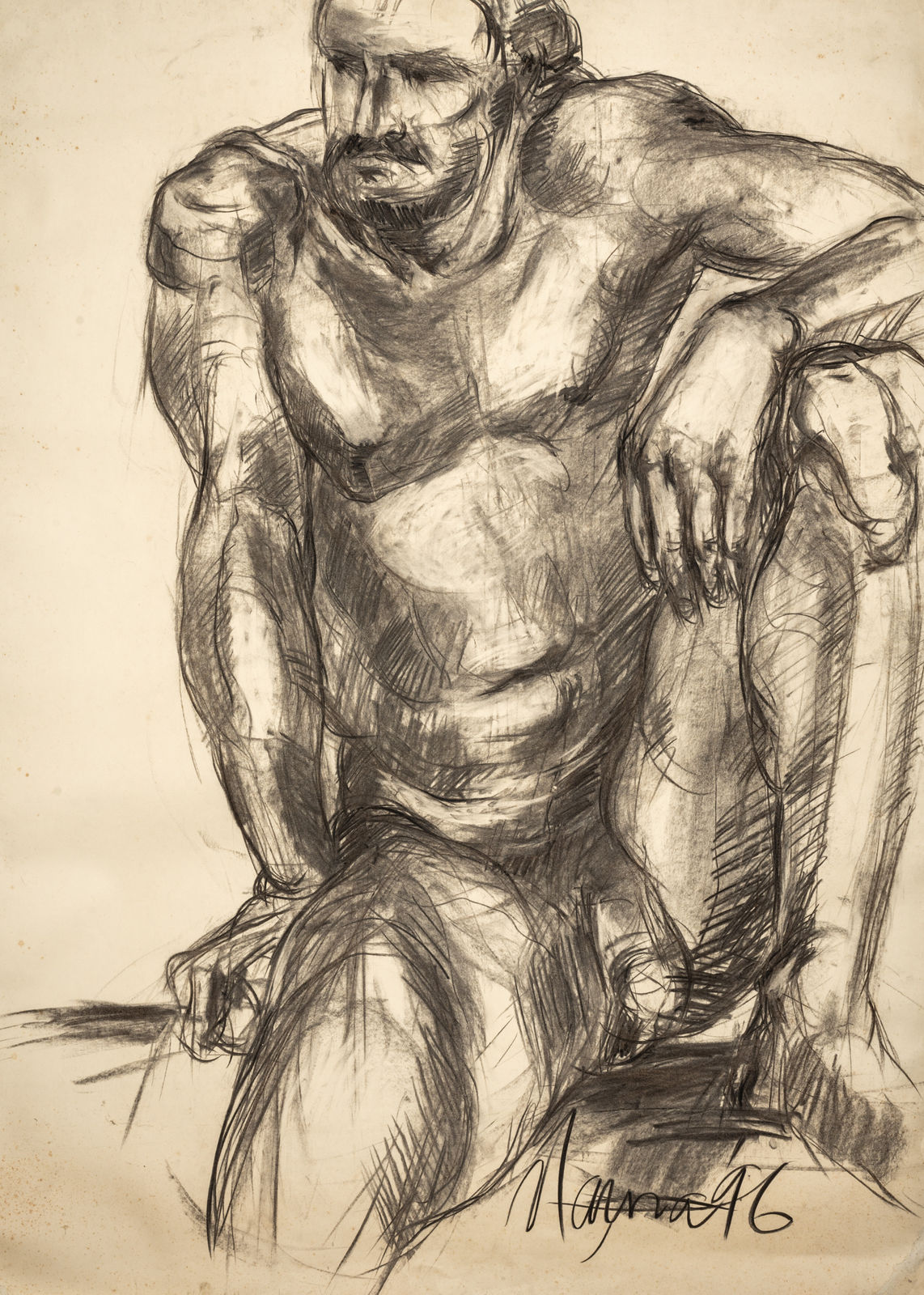 Solamalay Namasivayam, Seated Male Nude Charcoal, 1996