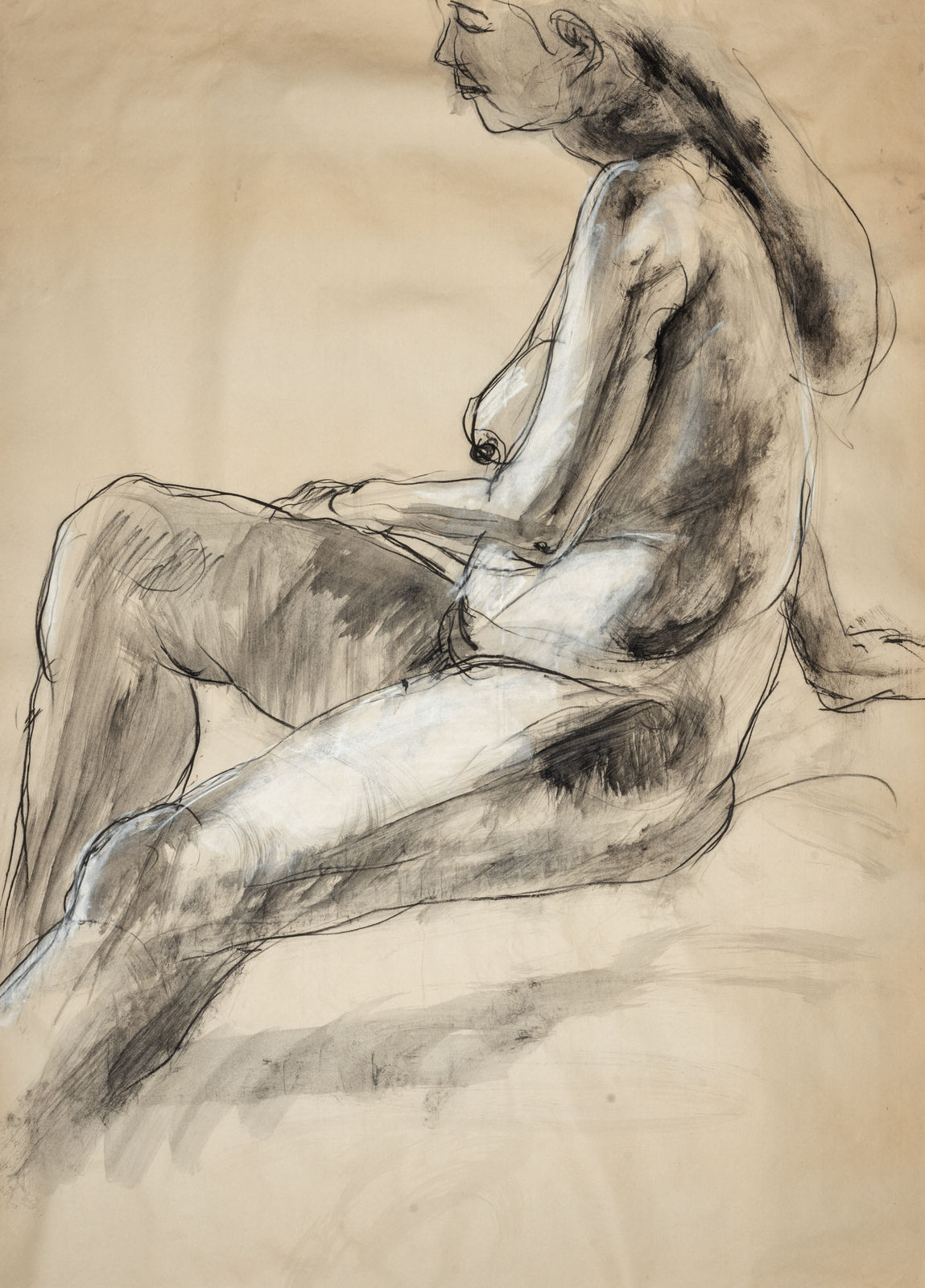 Solamalay Namasivayam, Seated Female Nude Charcoal, Undated