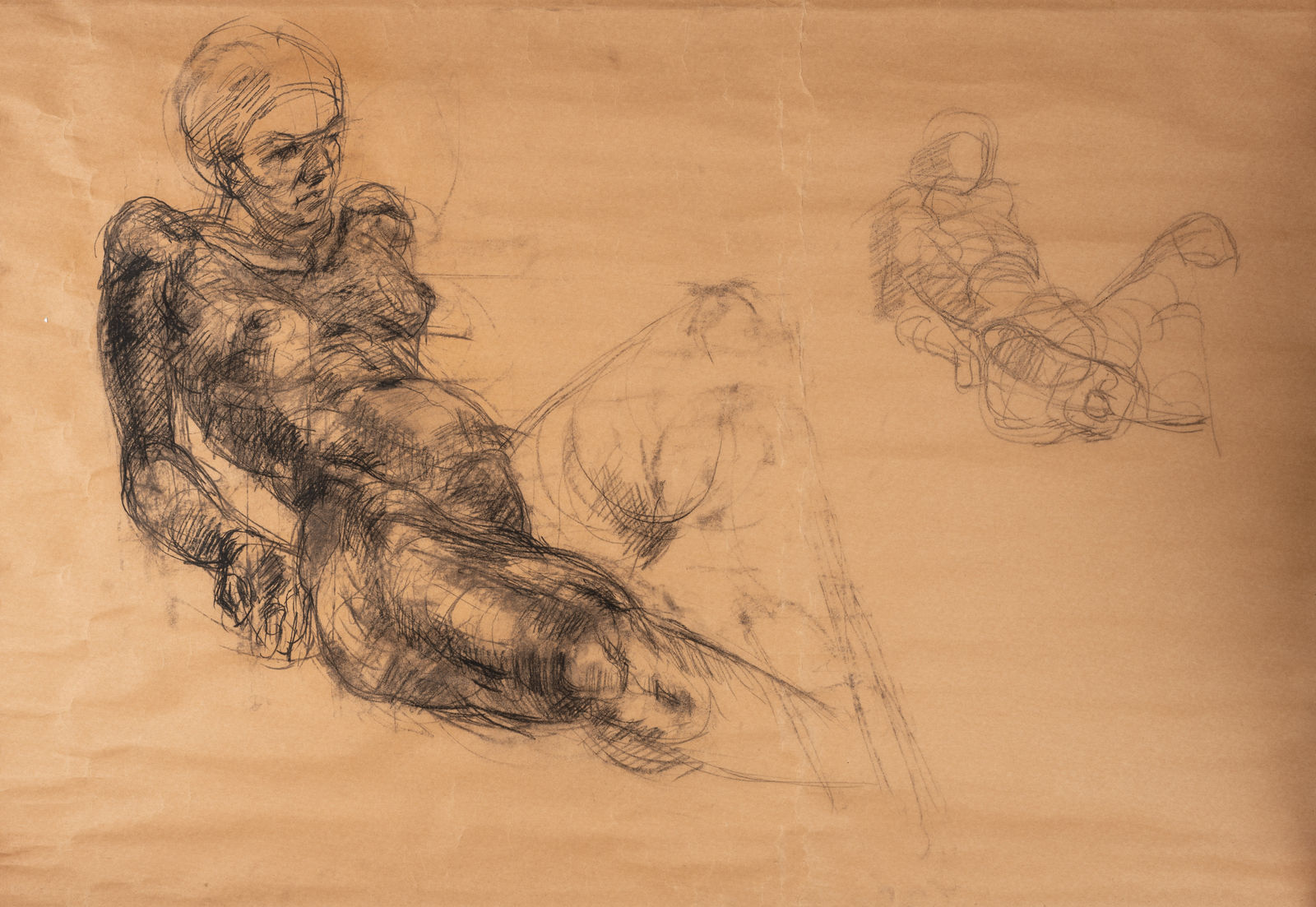 Solamalay Namasivayam, Charcoal study. Seated Nude "3/4" frontal view of chest cavity & abdominal structures, 1993