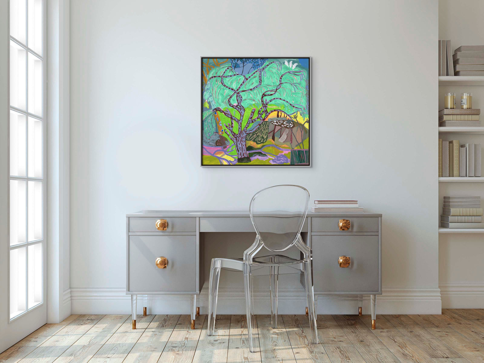 Lynne Flemons, Peppercorn Tree With White Cockatoos, 2021