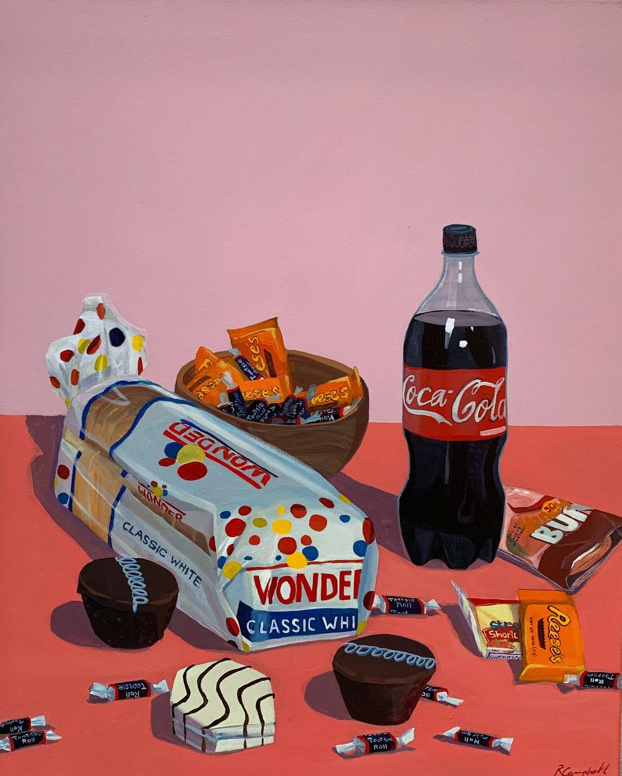 Rachel Campbell, Still Life with Bread and Confectionary after Flegal, 2019