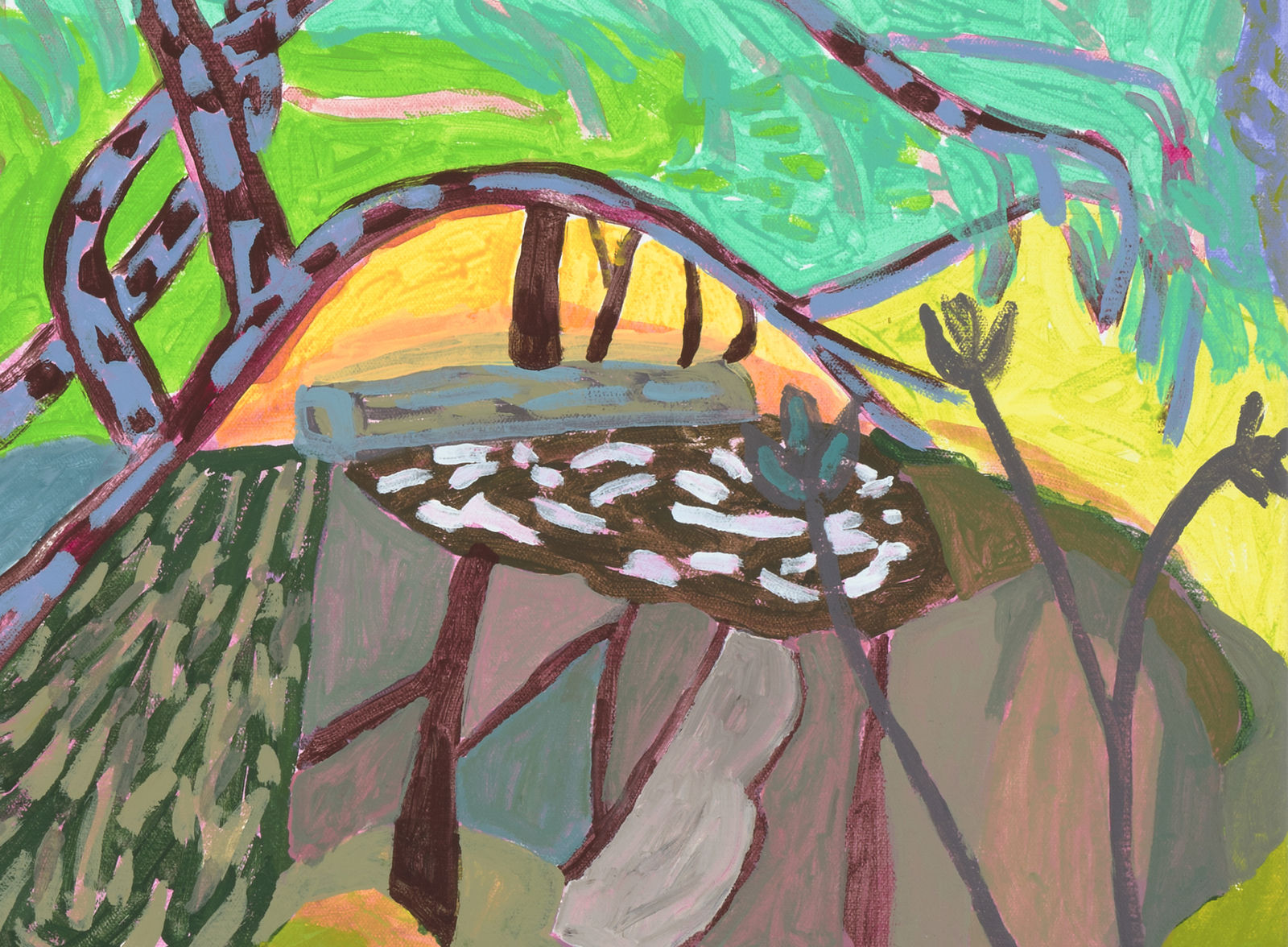 Lynne Flemons, Peppercorn Tree With White Cockatoos, 2021